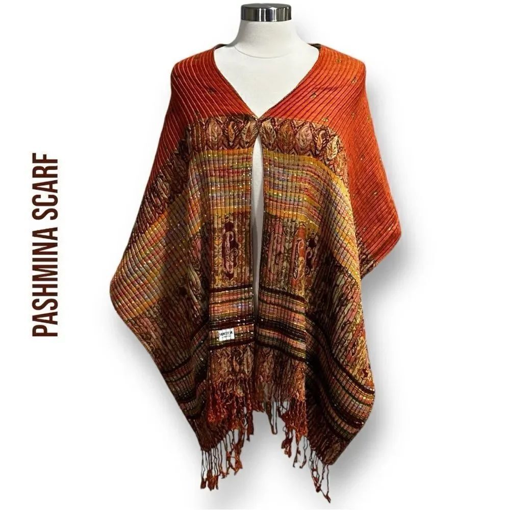 ETHNIC INDIAN WEAR Women’s 100% Pashmina Reversible Jacquard Scarf/Shawl 70X24”